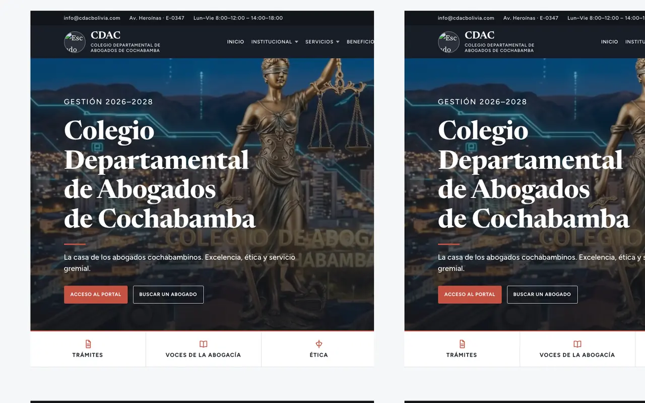 Inicio de cdacbolivia.com, Colegio Departamental de Abogados de Cochabamba