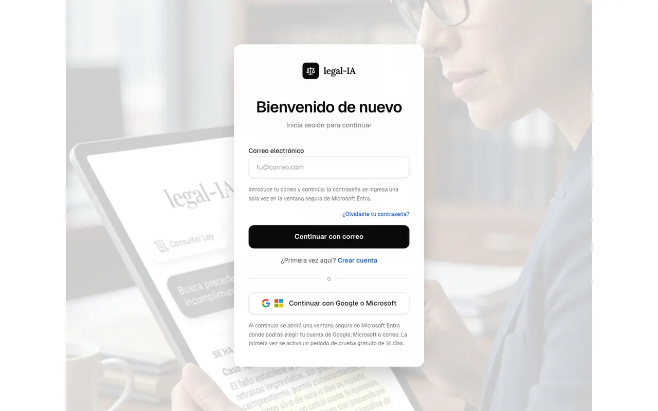 Aplicación de acceso a la plataforma legal-IA